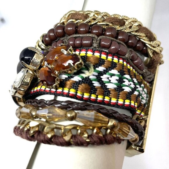 Multistrand beaded ribbon chain tapestry magnetic bracelet Boho - Picture 3 of 7